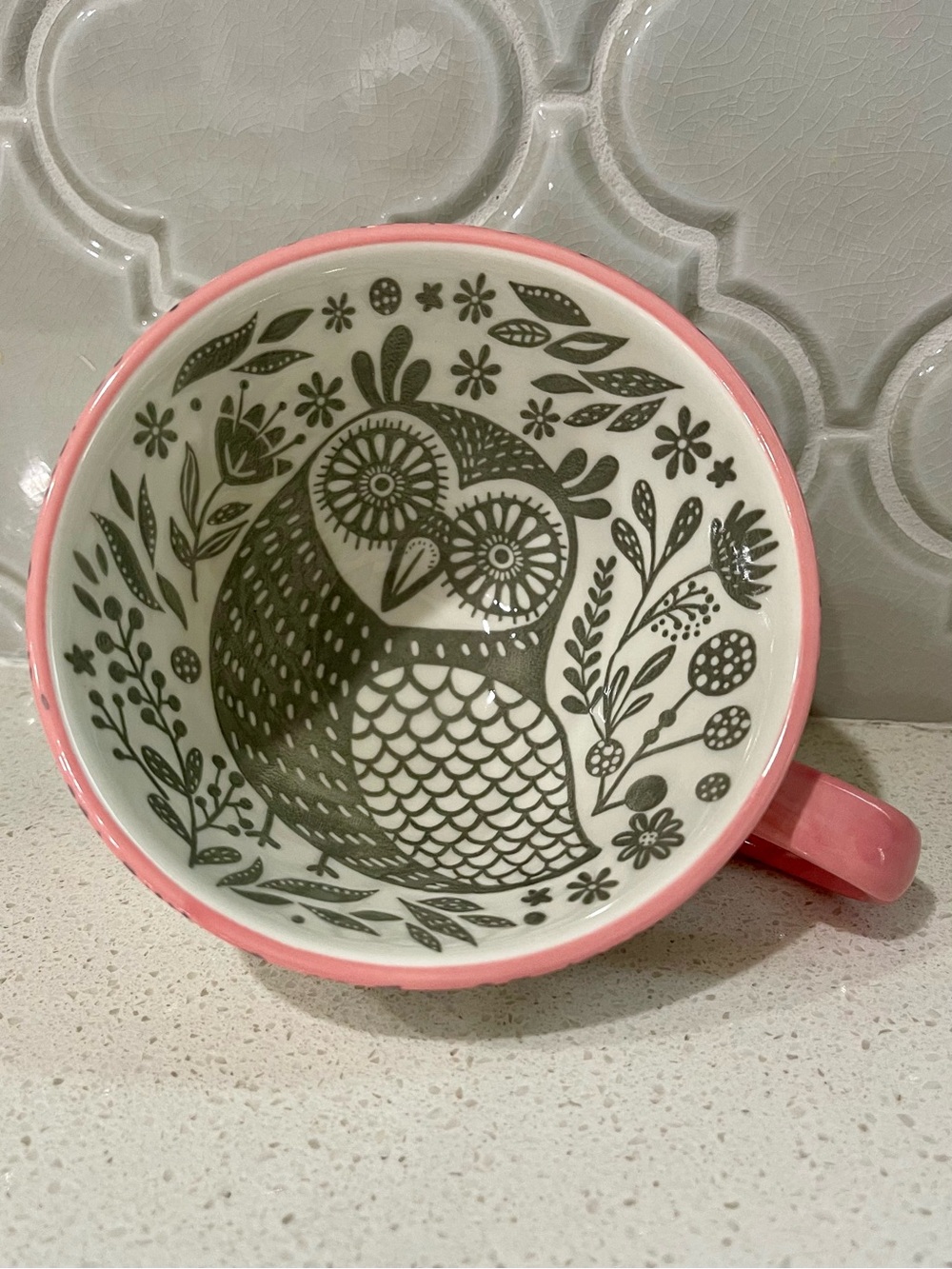 Cute Owl Ceramic Coffee Mug with PinCute Owl Ceramic Coffee Mug with Pink Handle